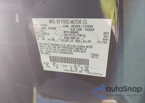 2005 Ford Escape Limited из США, поврежденный, VIN 1FMCU94155KB84982